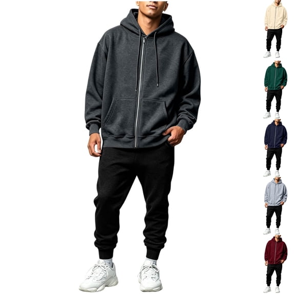 HAJWOH Men's Zip Up Lined Hoodie Sweatshirt And Sweatpant Jogging Casual Sports Suits Sets