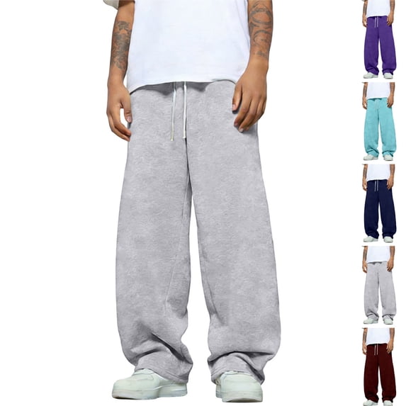 HAJWOH Mens Baggy Sweatpants Wide Leg Elastic Waist Drawstring Athletic Loose Jogger Lounge Sweat Pants