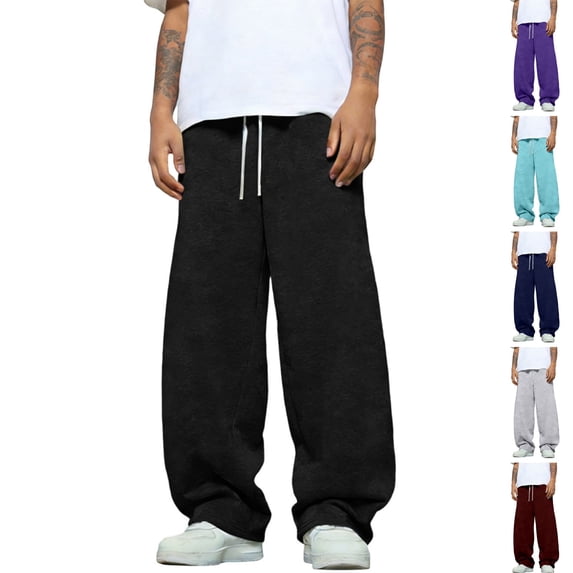 HAJWOH Mens Baggy Sweatpants Wide Leg Elastic Waist Drawstring Athletic Loose Jogger Lounge Sweat Pants