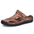 thumbnail image 1 of HAJWOH Mens Casual Orthopedic Leather Sandals Summer Beach Slipper Mens Comfort Outdoor Shoes Fashion Lightweight Trail Water Sandal Adjustable Light Brown 41, 1 of 3