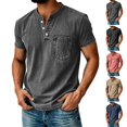 thumbnail image 1 of HAJWOH Mens Henley Shirts Crewneck Washed Casual Short Sleeve Stylish Vintage T-Shirts with Pockets, 1 of 5