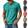 thumbnail image 1 of HAJWOH Mens Henley Shirts Crewneck Washed Casual Short Sleeve Stylish Vintage T-Shirts with Pockets, 1 of 4