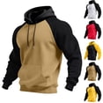 thumbnail image 1 of HAJWOH Mens Hoodies Pullover Lightweight Block Color Sweatshirts Casual Long Sleeve Shirts Drawstring with Pocket, 1 of 5