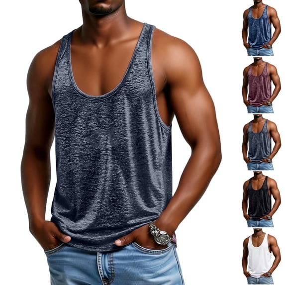 HAJWOH Mens Muscle Tank Top Summer Classic Running Workout Tops Lightweight Baggy Compression Sleeveless Shirts