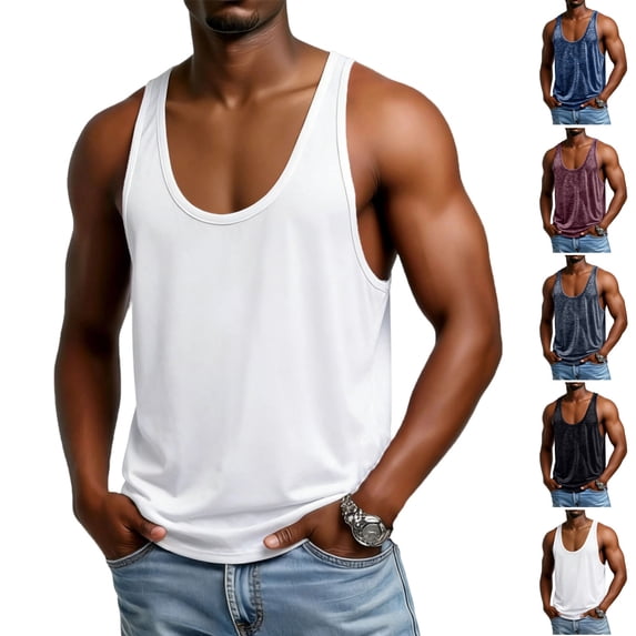HAJWOH Mens Muscle Tank Top Summer Classic Running Workout Tops Lightweight Baggy Compression Sleeveless Shirts