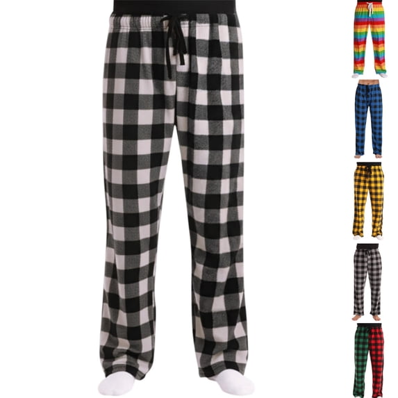 HAJWOH Mens Pajama Pants Lightweight Drawstring Waist Pants Checkered Sleep Lounge Pant
