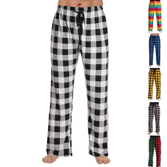 HAJWOH Mens Pajama Pants Lightweight Drawstring Waist Pants Checkered Sleep Lounge Pant