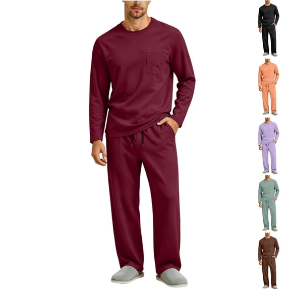 HAJWOH Mens Pajama Set Long Sleeve Soft Sleepwear with Pocketsand Elastic Drawstring, Comfortable Loungewear for Sleeping