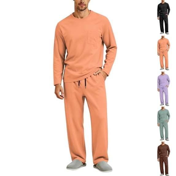 HAJWOH Mens Pajama Set Long Sleeve Soft Sleepwear with Pocketsand Elastic Drawstring, Comfortable Loungewear for Sleeping