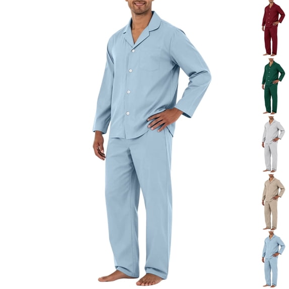HAJWOH Mens Pajama Set, Soft Long Sleeve Pajamas Lightweight Button Up Sleepwear Lounge Pjs Set