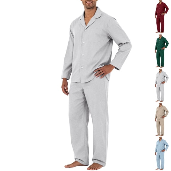 HAJWOH Mens Pajama Set, Soft Long Sleeve Pajamas Lightweight Button Up Sleepwear Lounge Pjs Set