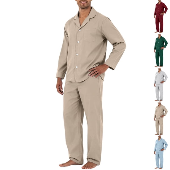 HAJWOH Mens Pajama Set, Soft Long Sleeve Pajamas Lightweight Button Up Sleepwear Lounge Pjs Set