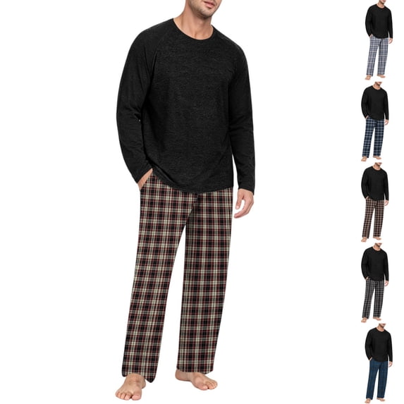 HAJWOH Mens Pajamas Set Cotton Long Sleeve and Plaid Long Pants Sleepwear Soft Casual Loungewear Set with Pockets