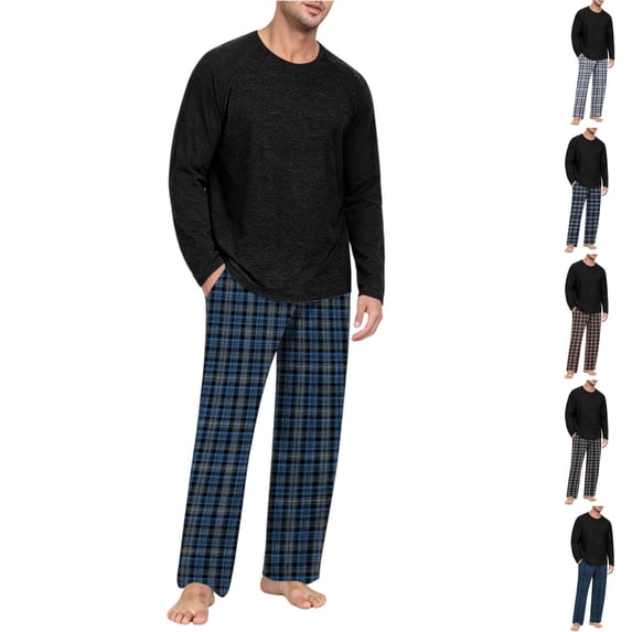 HAJWOH Mens Pajamas Set Cotton Long Sleeve and Plaid Long Pants Sleepwear Soft Casual Loungewear Set with Pockets