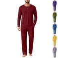 thumbnail image 1 of HAJWOH Mens Pajamas Set Long Sleeve Sleepwear Crew Neck 2 Piece Loungewear Nightshirt Top & Pants with Pockets, 1 of 5