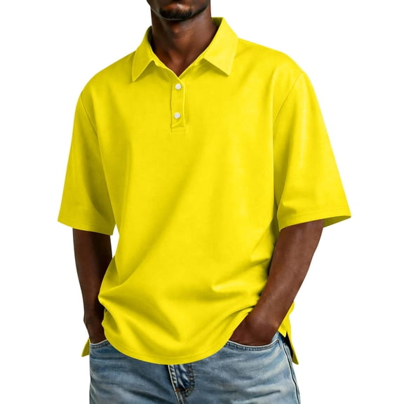HAJWOH Mens Polo Uniform Shirts XL Short Sleeve Uniforms Casual Button Uniform Shirts 2026 Spring New Collared Polo Shirts Lightweight Clothing Yellow XL