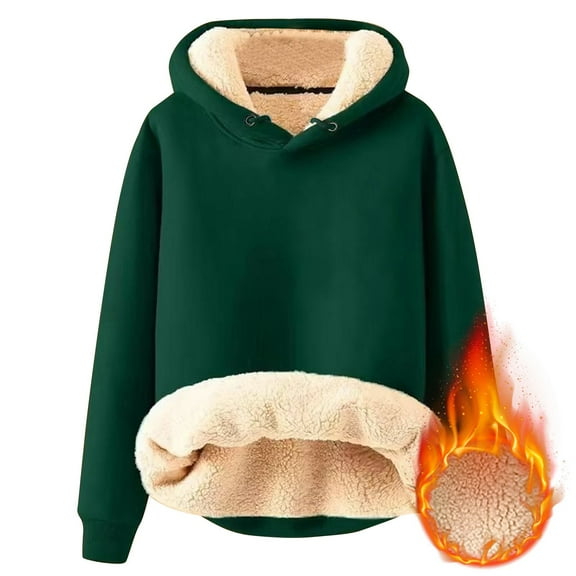 HAJWOH Mens Sherpa Hoodie Heavy Weight Fleece Lined Long Sleeve Hooded Sweatshirts Thick Warm Big Tall Drawstring Pullover Tops 2024 Winter Fuzzy Hoodies Dark Green M