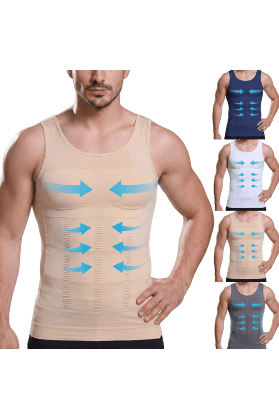 Mens Slimming Compression Shirt, Body Shaper Workout Tank Top, Tummy Control Undershirts - Change in Seconds