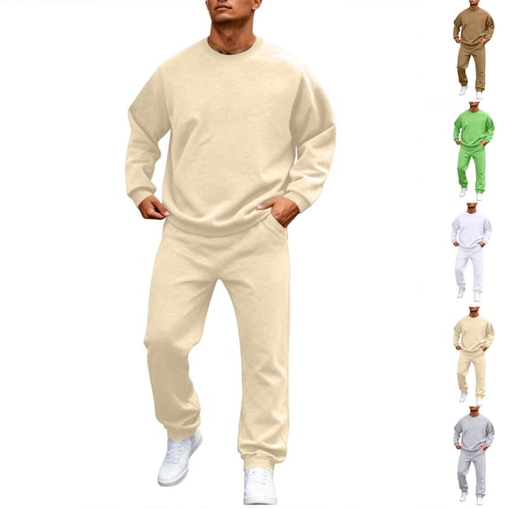 HAJWOH Mens Sweat Suits 2 Piece Set Casual Outfits Crew Neck Sweatshirt Tracksuit Joggers Sweatpants Sweatsuit Sets