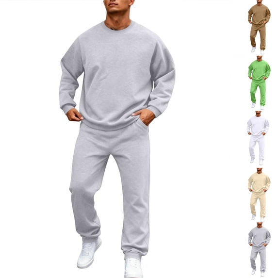 HAJWOH Mens Sweat Suits 2 Piece Set Casual Outfits Crew Neck Sweatshirt Tracksuit Joggers Sweatpants Sweatsuit Sets