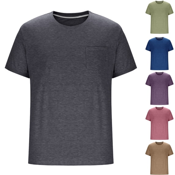 HAJWOH Mens T-Shirts Cotton Short Sleeve Casual Crew Neck Tops Moisture Wicking Soft Basic Shirts with Pocket