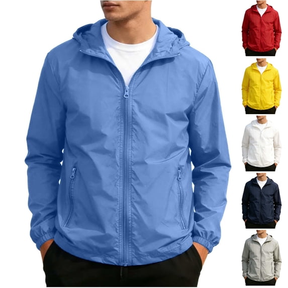 HAJWOH Mens Windbreaker Jackets Packable Waterproof Zipper Long Sleeve Hiking Hooded Jackets Travel Lightweight Rain Coats