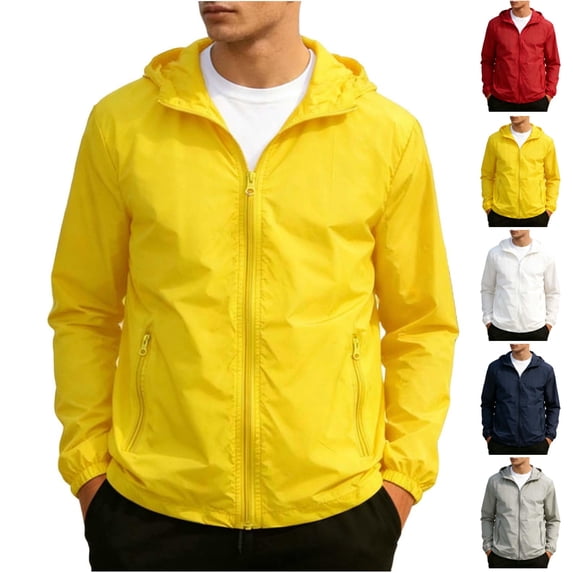 HAJWOH Mens Windbreaker Jackets Packable Waterproof Zipper Long Sleeve Hiking Hooded Jackets Travel Lightweight Rain Coats