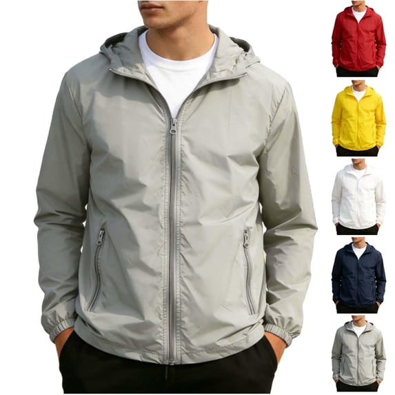 HAJWOH Mens Windbreaker Jackets Packable Waterproof Zipper Long Sleeve Hiking Hooded Jackets Travel Lightweight Rain Coats