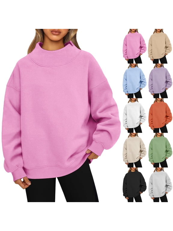 Mock Neck Sweatshirt For Women Oversized Turtleneck Sweater Long Sleeve Pullover Tops Fall Fashion Clothes