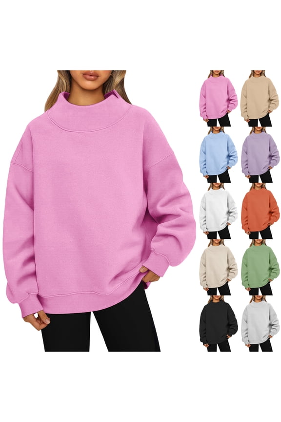 Mock Neck Sweatshirt For Women Oversized Turtleneck Sweater Long Sleeve Pullover Tops Fall Fashion Clothes