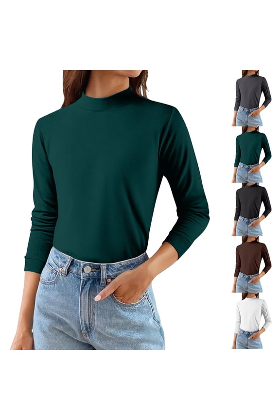Mock Neck Tops for Women Trendy Loose Fit Turtleneck Long Sleeve Shirts Mockneck Casual Tunic Basic Tees Turtle Neck Thermal Undershirt Turtlenecks 3/4 Sleeve Tops Blouses Underwear