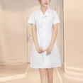 thumbnail image 1 of HAJWOH Nurse Scrubs Dress for Women Formal Lapel Neck Short Sleeve Button Down Work Dress Stretchy Lightweight Scrubs Dresses White L, 1 of 5