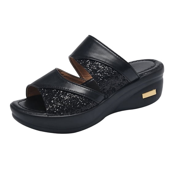 HAJWOH Orthopedic Casual Sandals for Women Arch Support Summer Flat Sandals Wide Width Slip on Non Slip Sneakers Comfort 2026 Foam Shoes Black 41