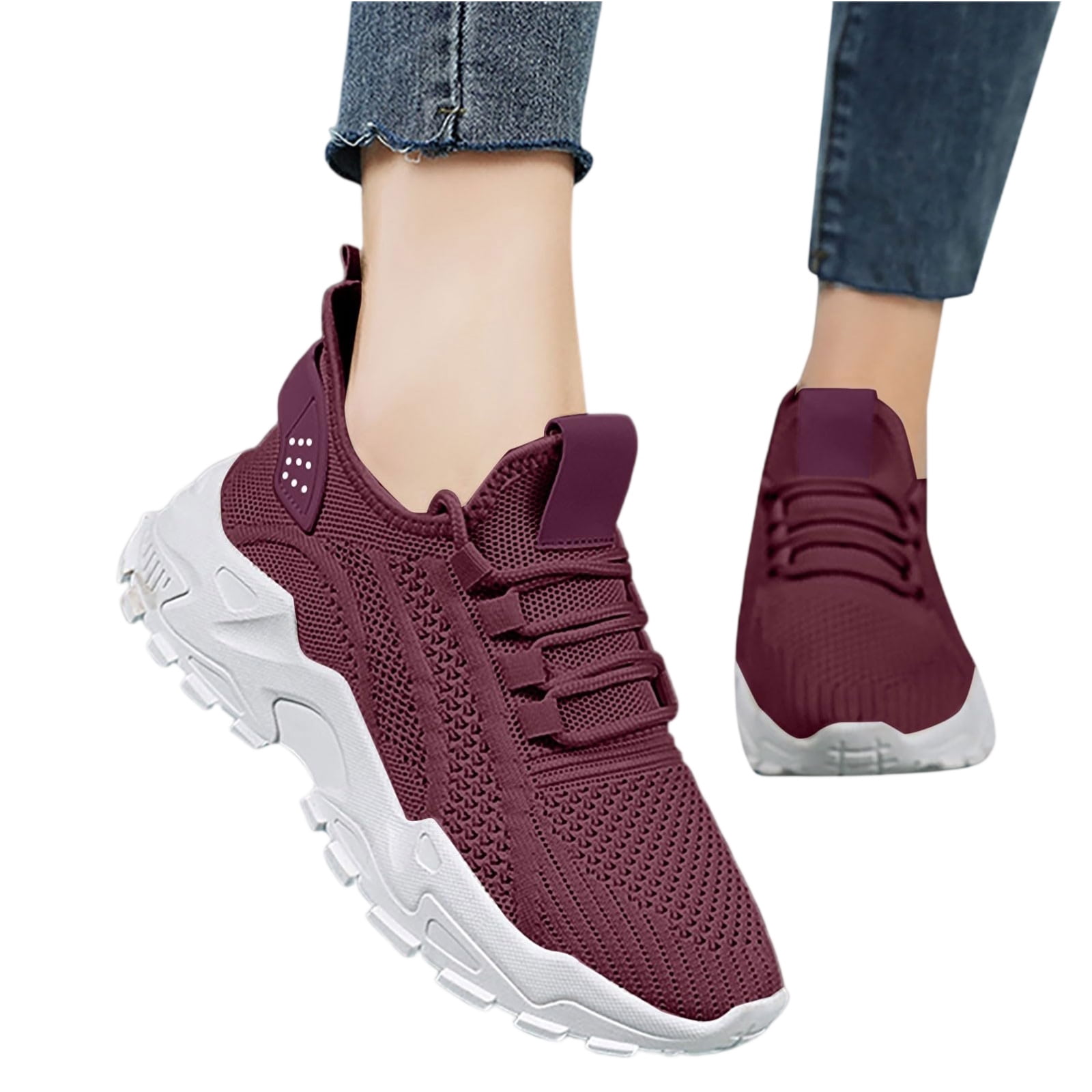HAJWOH Orthopedic Dress Shoes for Women Arch Support Non Slip Slip on Nurse Shoes Lightweight Mesh Stretch Hiking Shoes Soft 2026 New Foam Shoes Dark Purple 42