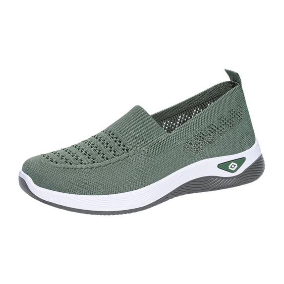 HAJWOH Orthopedic Shoes for Women Arch Support Non Slip Slip on Work Shoes Lightweight Knitted Mesh Stretch Volleyball Shoes Comfortable 2026 New Foam Shoes Green 41