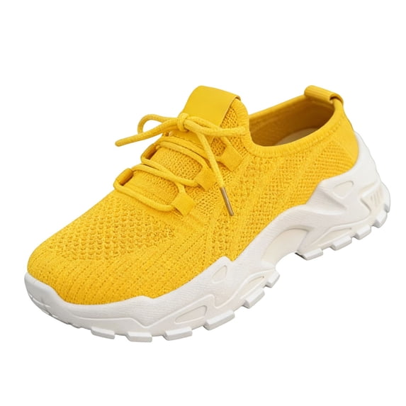 HAJWOH Orthopedic Shoes for Women Arch Support Slip on Non Slip Nurse Shoes Breathable Knitted Mesh Stretch Volleyball Shoes Comfort 2026 Foam Shoes Yellow 36