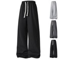 thumbnail image 1 of HAJWOH Pants for Mens Solid Color Loose Wide Leg Joggers Casual Drawstring Elastic Waist Relaxed Lounge Pants, 1 of 4