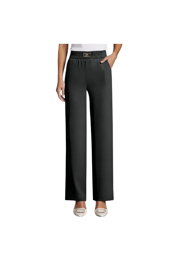 Pants for Senior Women Stretchy High Rise Perfect Drape Casual Pants Breathable Wide Leg Trousers with Pockets