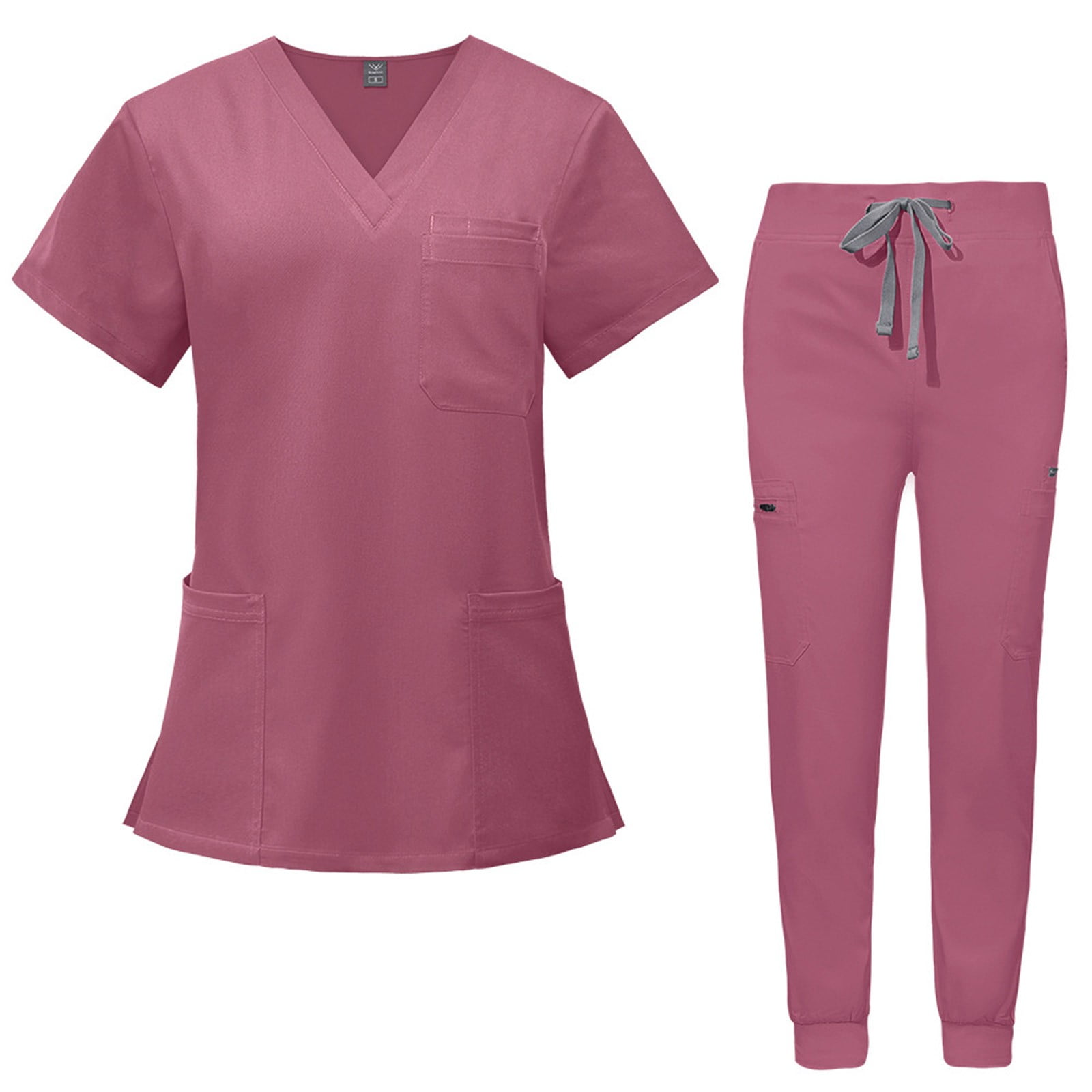 Pink Srub HAJWOH Pink Scrubs for Women Set Stretchy Nursing Uniform Short Sleeve ...
