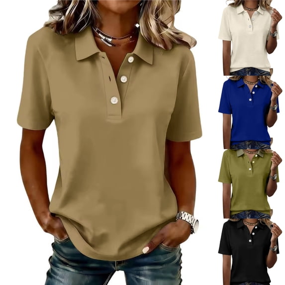 HAJWOH Polo Shirts for Women Golf Button Collared Summer Short Sleeve Tops Lightweight Work Polo Shirt Womens Blouses
