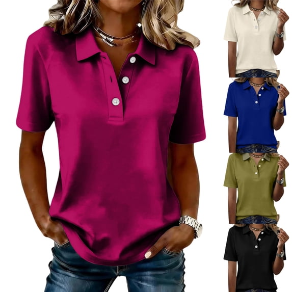 HAJWOH Polo Shirts for Women Golf Button Collared Summer Short Sleeve Tops Lightweight Work Polo Shirt Womens Blouses