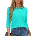 thumbnail image 1 of HAJWOH Polo Shirts for Womens 3/4 Sleeve T-Shirt Casual Button Down Tops 2026 New Collared Uniform Top Comfortable Clothes Turquoise S, 1 of 4