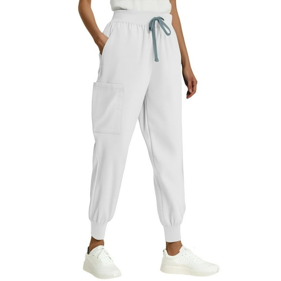 HAJWOH Scrub Bottoms for Women Soft Stretchy Scrub Pants with Pockets Moisture Wicking Slim Fit Cargo Scrub Pants Casual Drawstring Scrub Bottoms White XXL