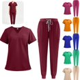 thumbnail image 1 of HAJWOH Scrubs For Women Set V-neck Top & Straight Pants with Drawstring Medical Nursing Uniforms Set, 1 of 3