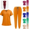thumbnail image 1 of HAJWOH Scrubs For Women Set V-neck Top & Straight Pants with Drawstring Medical Nursing Uniforms Set, 1 of 3