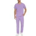 thumbnail image 1 of HAJWOH Scrubs for Men Set Stretchy Nurse Uniform Short Sleeve V Neck Scrub Top & Jogger Pant Solid Color Medical Scrub Sets with Multi Pockets Purple S, 1 of 2