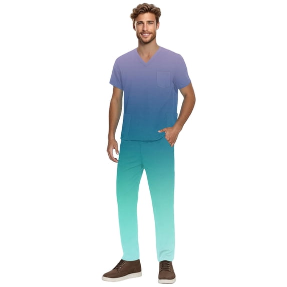 HAJWOH Scrubs for Men Set S Stretchy Nursing Uniform Short Sleeve V-Neck Scrub & Jogger Pant Solid Color Scrub Suit with Multi Pockets Dark Green S