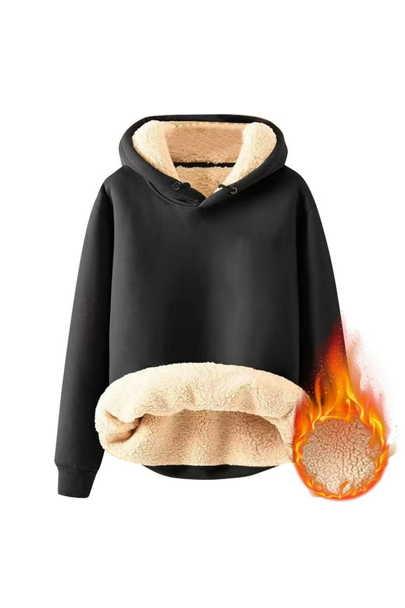 Sherpa Lined Hoodie for Men Heavy Weighted Fleece Lined Long Sleeve Hooded Sweatshirt Thick Warm Big and Tall Drawstring Pullover Winter Comfy Sweaters Black XL