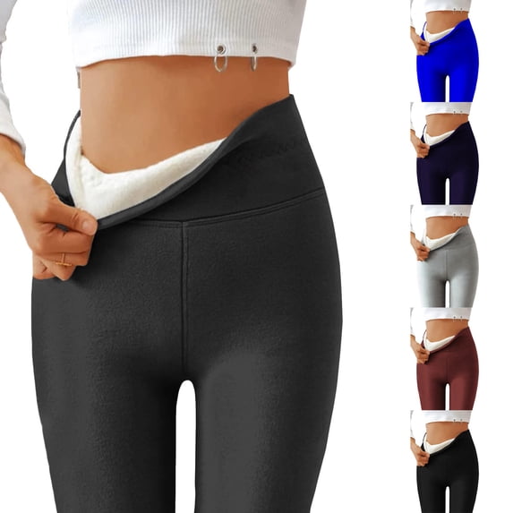 HAJWOH Sherpa Lined Leggings Women Tummy Control Stretch Soft Yoga Pants High Waisted Casual Pants Winter Thick Warm Tights