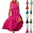 thumbnail image 1 of HAJWOH Smocked Dress Women Summer Sleeveless Tank Sundress Halter Tie Back Loose Flowy Ruffle Maxi Dresses with Pockets, 1 of 8